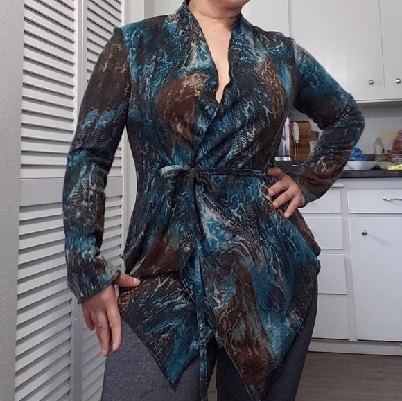 Alberto Makali Paisley Tie Front Cardigan Sweater, Size S - Picture 2 of 11